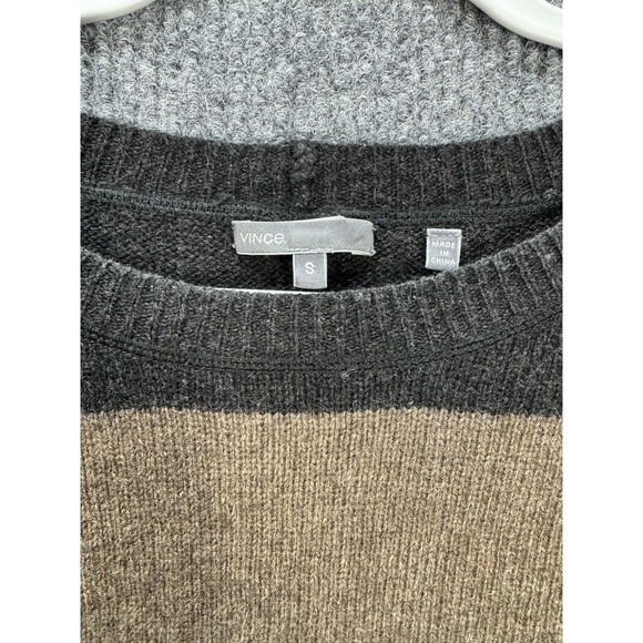 Vince Yak Wool Rugby Stripe Sweater Womens Small Gray Tan Relaxed Knit Top - Picture 3 of 10